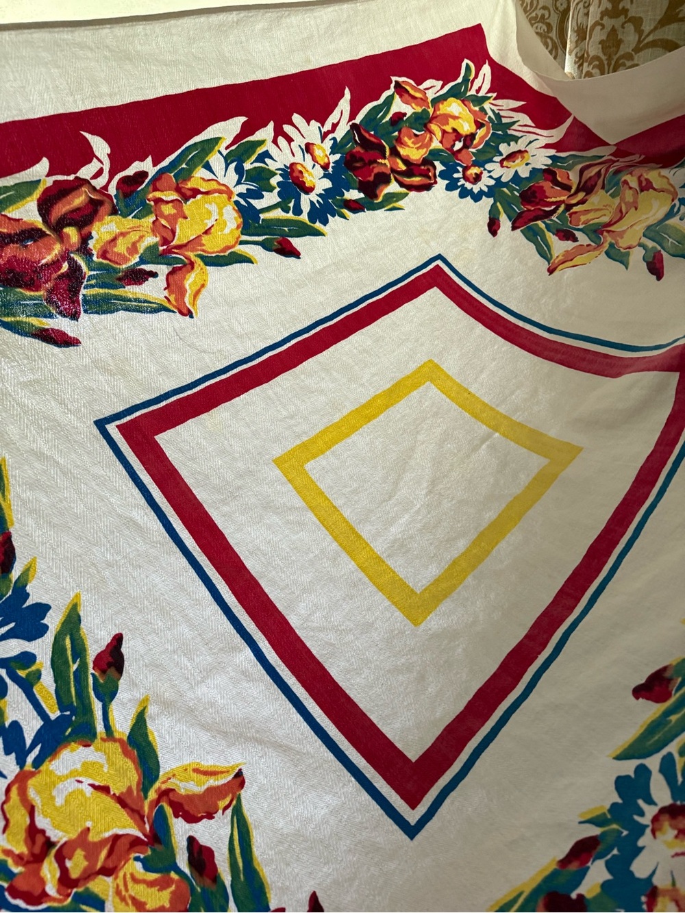 Vintage Mid Century Printed Cotton Tablecloth Pedigree Tag 1950's - Picture 8 of 11